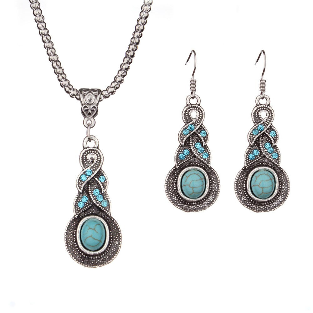 Moda Nupcial Conjuntos de Joyas Tibetano Howlite Collar de Cadena de Plata de Color de Agua Gota Pendientes Cristalinos de Las Mujeres Collares Conjunto